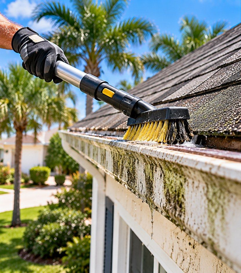 Before gutter brightening in Fort Lauderdale: dark tiger stripes on the gutter face