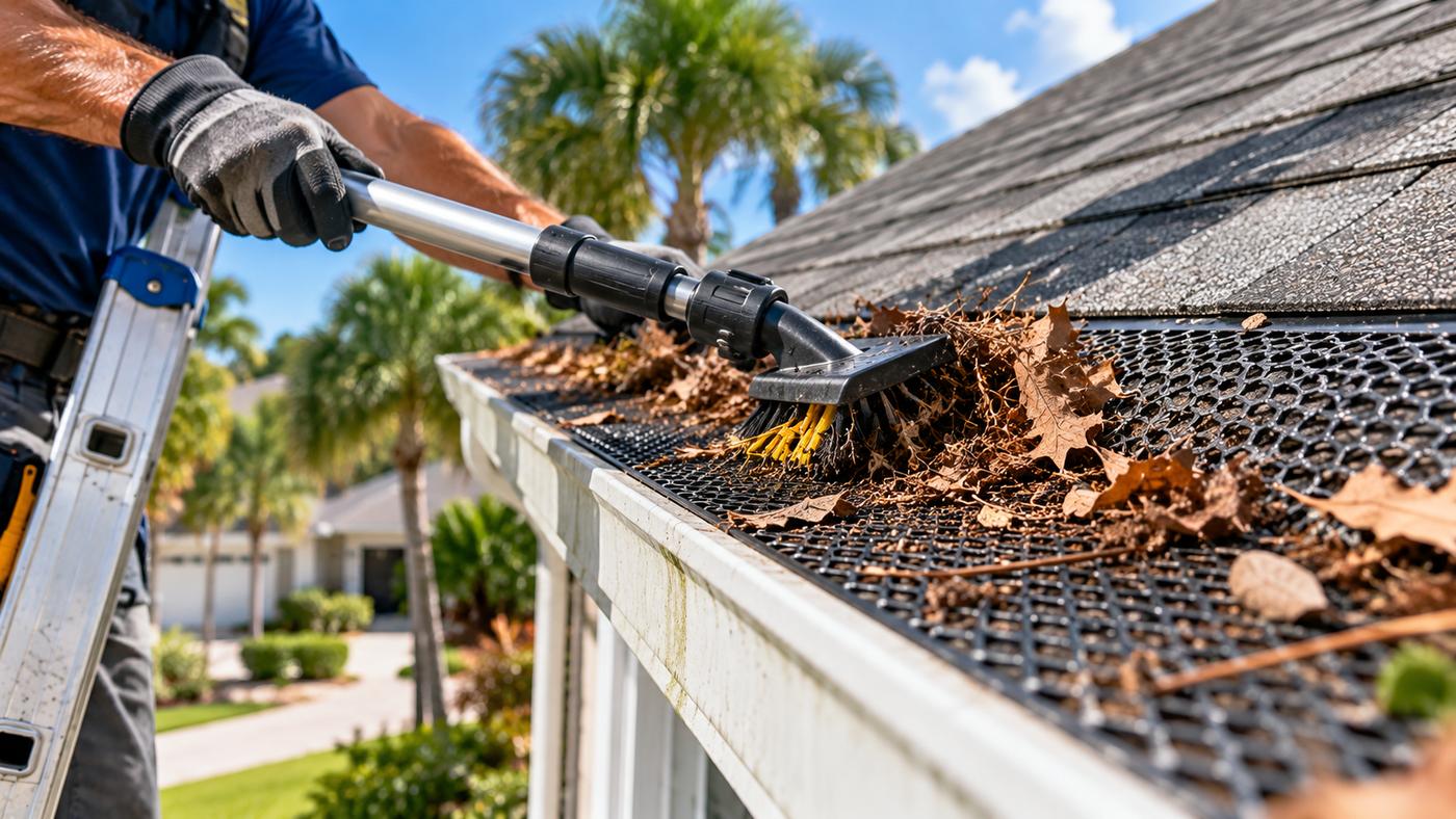 Before gutter guard cleaning in Coral Gables